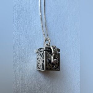 Vintage Sterling Silver 925 Prayer Box Pendant Opens w/ Box Chain